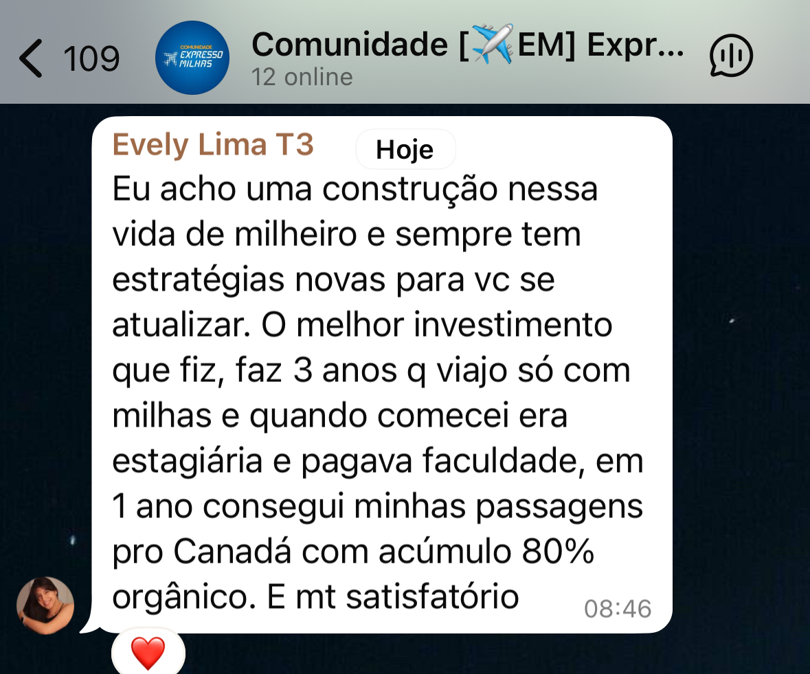 Depoimento de aluna que conseguiu passagens para o Canadá com milhas